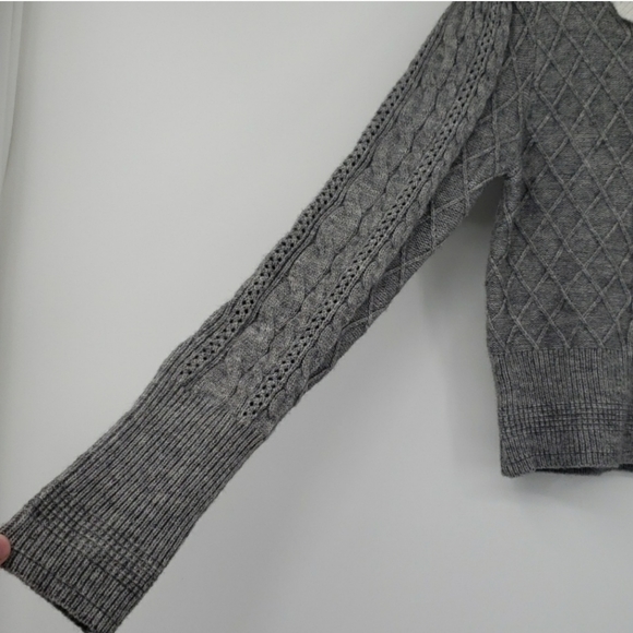 Miu Miu Gray Cropped Cable Knit Sweater Long Sleeve White Peter Pan Collar L - Picture 5 of 13
